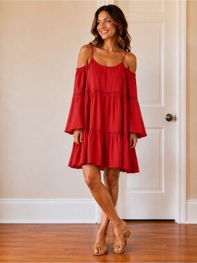 Umgee Red Cold-Shoulder Mini Dress